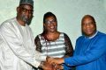 De gauche à droite, les ministres en charge des Affaires étrangères du Mali, S.E.M. Abdoulaye DIOP, du Burkina Faso, S.E. Madame Olivia ROUAMBA, et de la Guinée, S.E Dr. Morissanda KOUYATE, à Ouagadougou le mercredi 8 février 2023