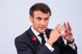 Emmanuel Macron gestures as he speaks during the French Tech event at the Elysee Palace in Paris, on February 20, 2023. (Photo by Michel Euler / POOL / AFP)